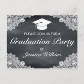 Blackboard & White Lace卒業RSVP招待状 ポストカード (正面)