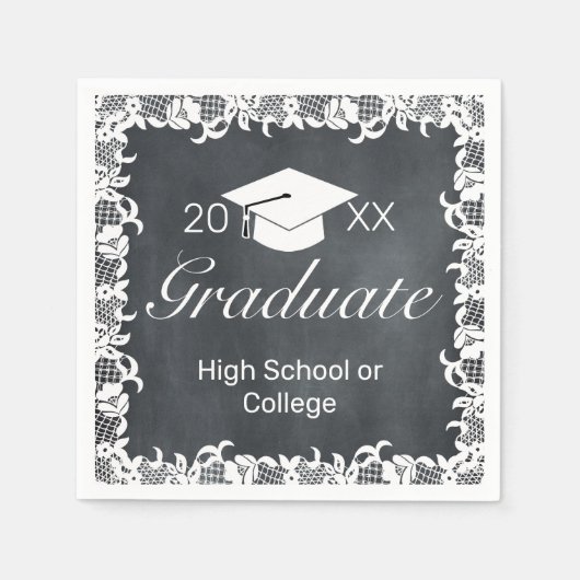 Blackboard & White Lace Cap Hatパーティー卒業 スタンダードカクテルナプキン (正面)