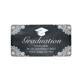 Blackboard & White Lace Graduation Invitation ラベル