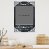 Blackboard White Lace Graduation Photo Prop Frame ポスター (キッチン)