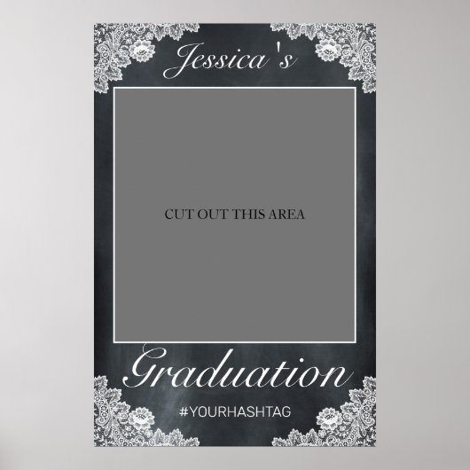 Blackboard White Lace Graduation Photo Prop Frame ポスター (正面)