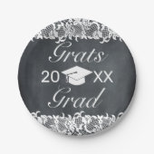 Blackboard & White Lace Hat Cap Grats ペーパープレート (正面)