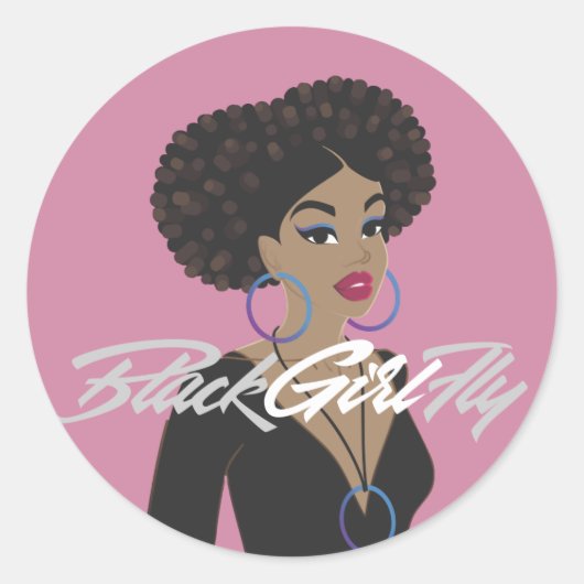 BlackGirlFly Curlfriendスタンプ ラウンドシール (正面)