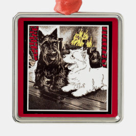 Blackie and Whitie by the fire メタルオーナメント