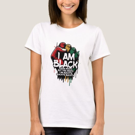 Blackity Black Power Fist Pride Pan-African Graffi Tシャツ (正面)