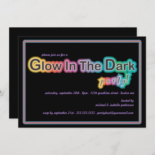 Blacklightの暗いパーティの招待状の白熱 招待状 (正面/裏面)