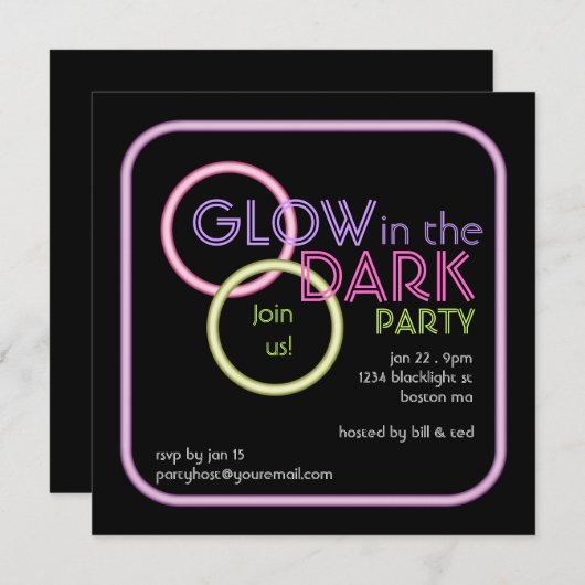 Blacklightの暗いパーティの招待状の白熱 招待状 (正面/裏面)