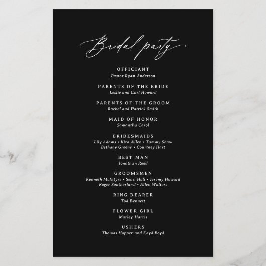 BlackModernミニマリスト書道結婚式 プログラム (裏面)