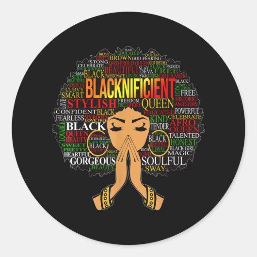 Blacknificent Words Art Afro Natural Hair Black Qu ラウンドシール (正面)