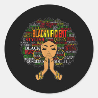 Blacknificent Words Art Afro Natural Hair Black Qu ラウンドシール