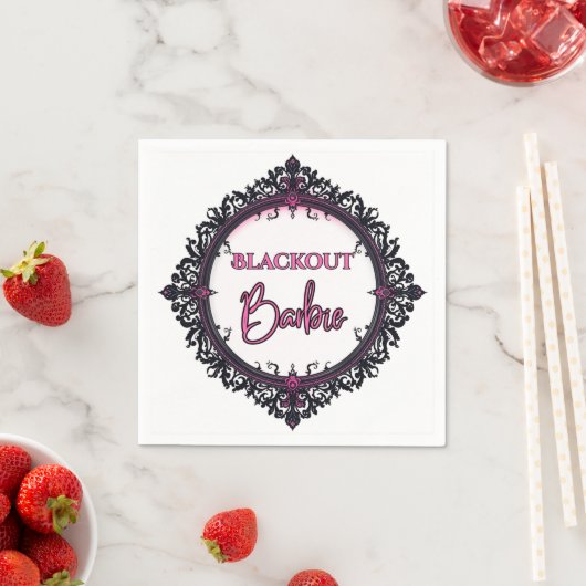 Blackout Barbie Bachelorette Napkins | Gothic Glam スタンダードカクテルナプキン (インサイチュ)