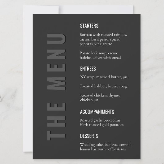 Blackout Minimalist Modern Wedding Menu (正面)