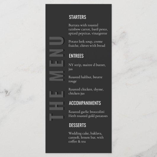 Blackout Minimalist Modern Wedding Menu メニュー (正面)