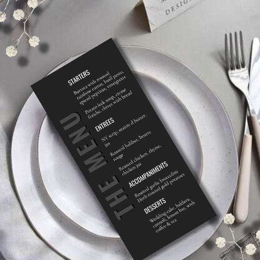 Blackout Minimalist Modern Wedding Menu メニュー