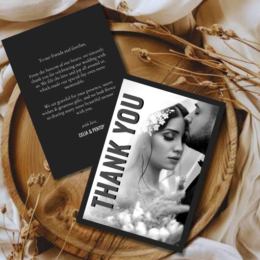 Blackout Minimalist Modern Wedding Thank You Card サンキューカード