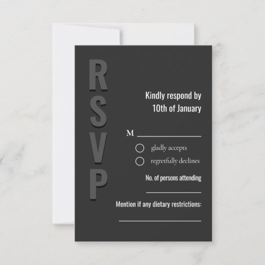 Blackout Minimalist Wedding Response Card 出欠カード (正面)
