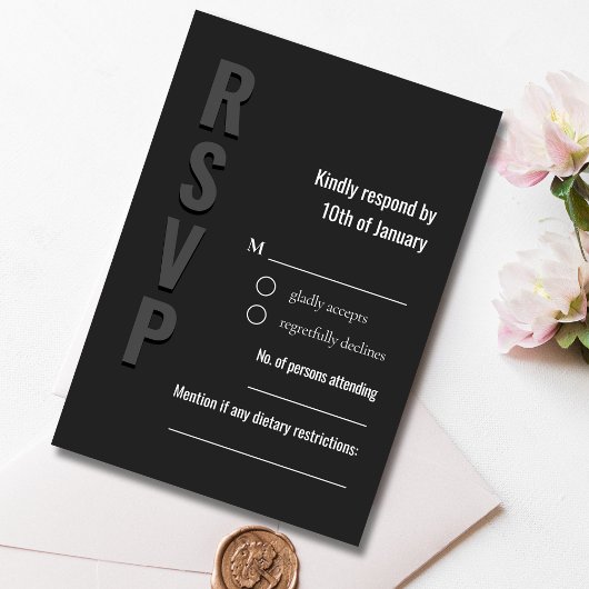 Blackout Minimalist Wedding Response Card 出欠カード