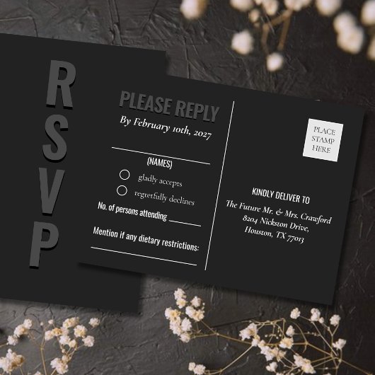 Blackout Minimalist Wedding Response Post Card ポストカード