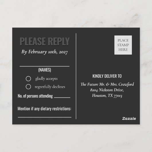 Blackout Minimalist Wedding Response Post Card ポストカード (裏面)