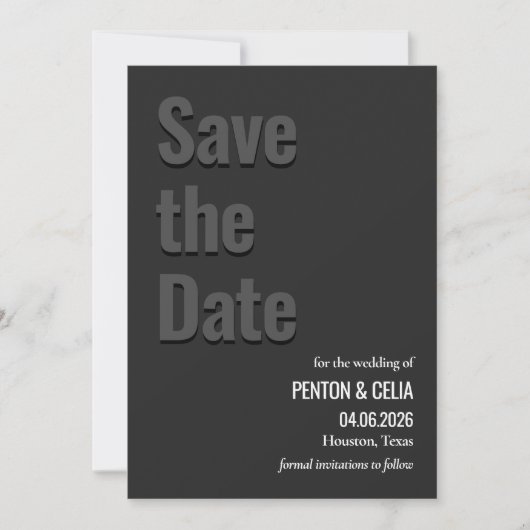 Blackout Minimalist Wedding Save the Date Card 招待状 (正面)