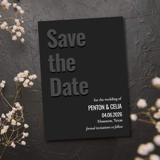 Blackout Minimalist Wedding Save the Date Card 招待状