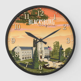 Blacksburg Virginia Historic Campus Travel Poster ラージ壁時計
