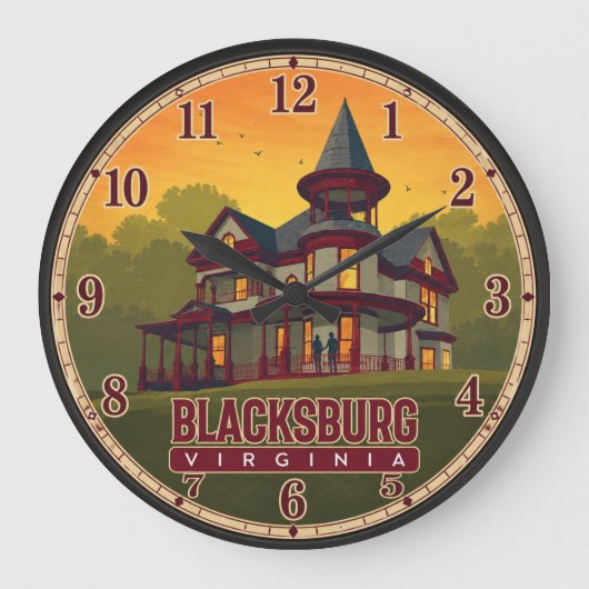 Blacksburg Virginia Victorian Mansion  ラージ壁時計 (正面)