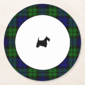 Blackwatchの格子縞の黒のスコッチテリア ラウンドペーパーコースター (正面)