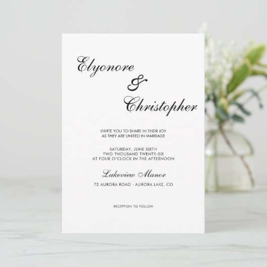 BlackWhite Classic Timeless Calligraphy Wedding 招待状 (スタンド正面)