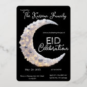  Blackwhite elegant Crescent Eid Party Invitation  箔シーズンカード (正面)