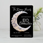  Blackwhite elegant Crescent Eid Party Invitation  箔シーズンカード (立ち正面)