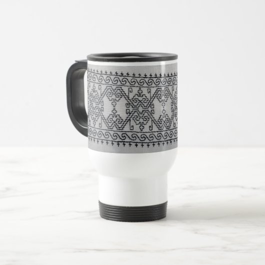 Blackwork embroidery travel mug トラベルマグ (正面左)