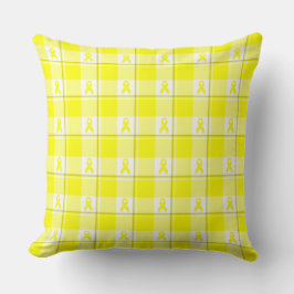 Bladder Cancer Awareness Plaid Yellow Ribbon クッション
