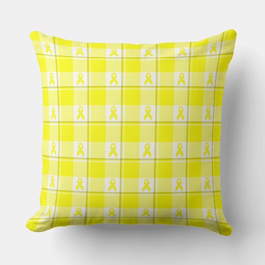 Bladder Cancer Awareness Plaid Yellow Ribbon クッション (正面)