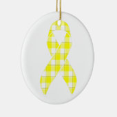 Bladder Cancer Awareness Plaid Yellow Ribbon セラミックオーナメント (右)