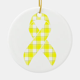 Bladder Cancer Awareness Plaid Yellow Ribbon セラミックオーナメント