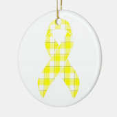 Bladder Cancer Awareness Plaid Yellow Ribbon セラミックオーナメント (左)
