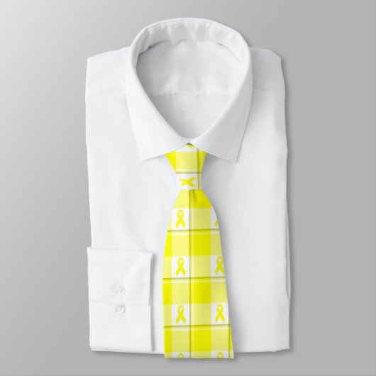 Bladder Cancer Awareness Plaid Yellow Ribbon ネクタイ (タイ)