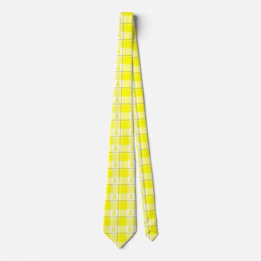 Bladder Cancer Awareness Plaid Yellow Ribbon ネクタイ (正面)