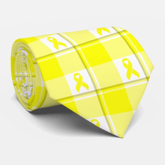 Bladder Cancer Awareness Plaid Yellow Ribbon ネクタイ (ロール)