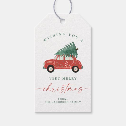 BLAIR Scandinavian Red Car Tree Christmas ギフトタグ (正面)