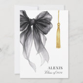 Blak Bow Coquette Photo Graduation Cap Tassel 案内状 (正面)