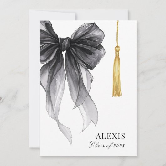 Blak Bow Coquette Photo Graduation Cap Tassel 案内状 (正面)