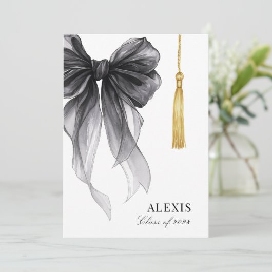 Blak Bow Coquette Photo Graduation Cap Tassel 案内状 (スタンド正面)