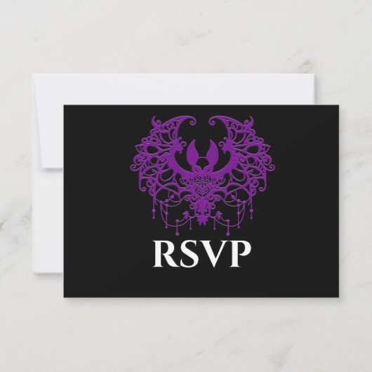 Blak purple Gothic Halloween Wedding RSVP Card (裏面)