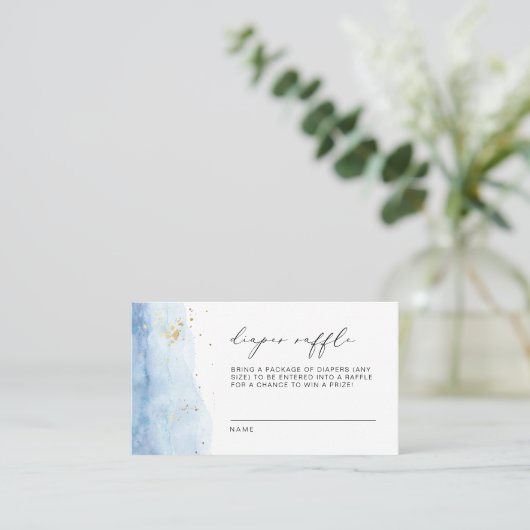 BLAKELYほこりっぽいブルーウォーター色おむつラッフルチケット プレイスカード (スタンド正面)