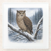Blakiston’s Fish Owl in Winter Forest –  ガラスコースター (正面)