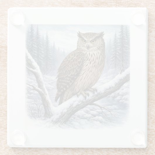 Blakiston’s Fish Owl in Winter Forest – ガラスコースター (裏面)