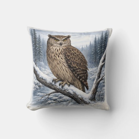 Blakiston’s Fish Owl in Winter Forest –  クッション (正面)