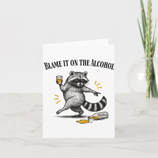 Blame It On The Alcohol Drunk Raccoon Meme Trashed カード (正面)